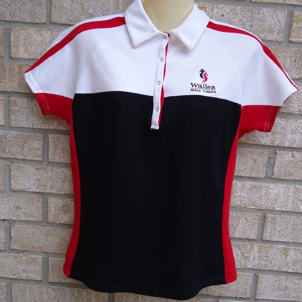 SIZE S. Burberry Golf Wailea Maui Hawaii women's button up polo shirt.
